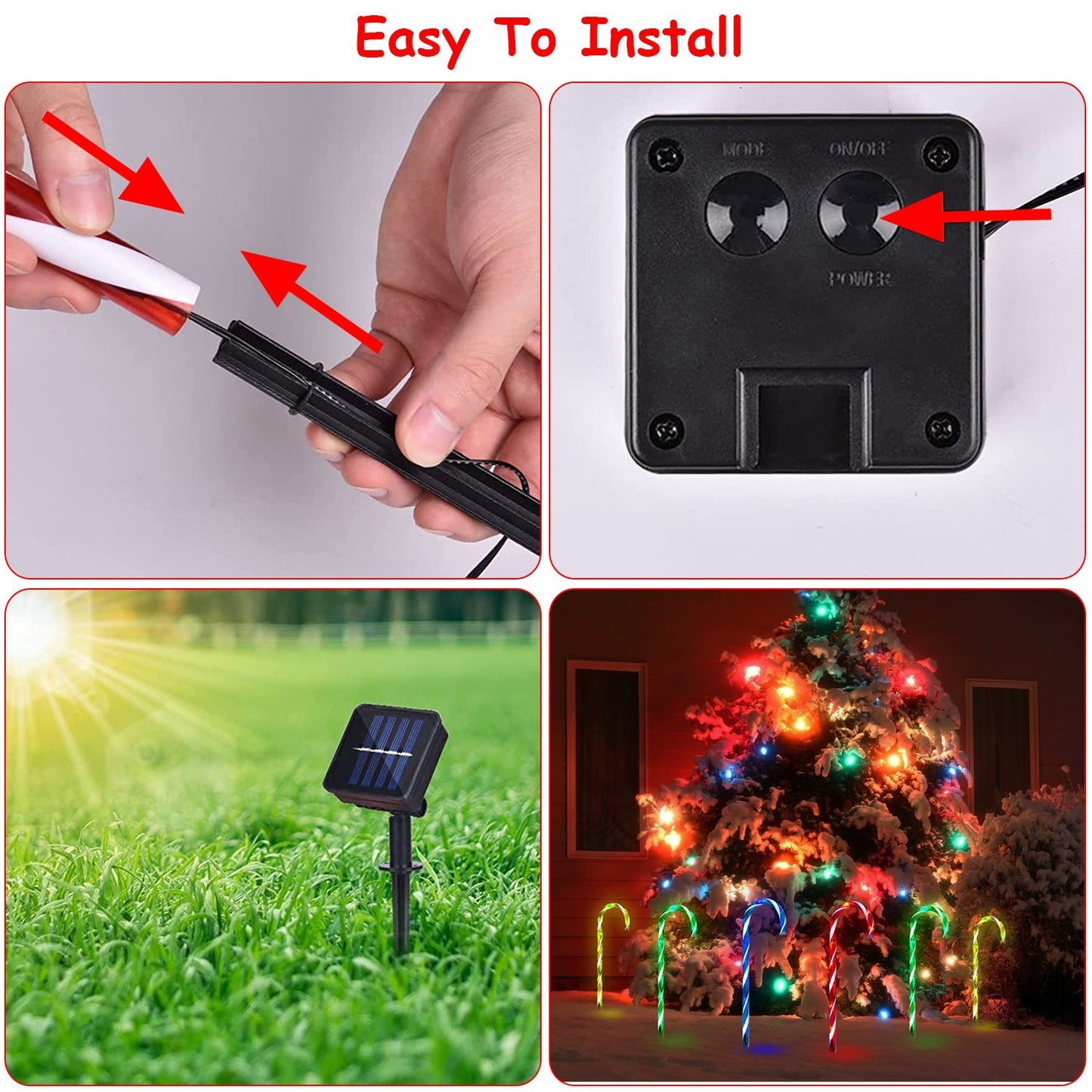 Solar Christmas Candy Cane Light IP55 Waterproof Stake Light Lamp For Patio Yard Garden Pathway Outdoor Christmas Decorative Light