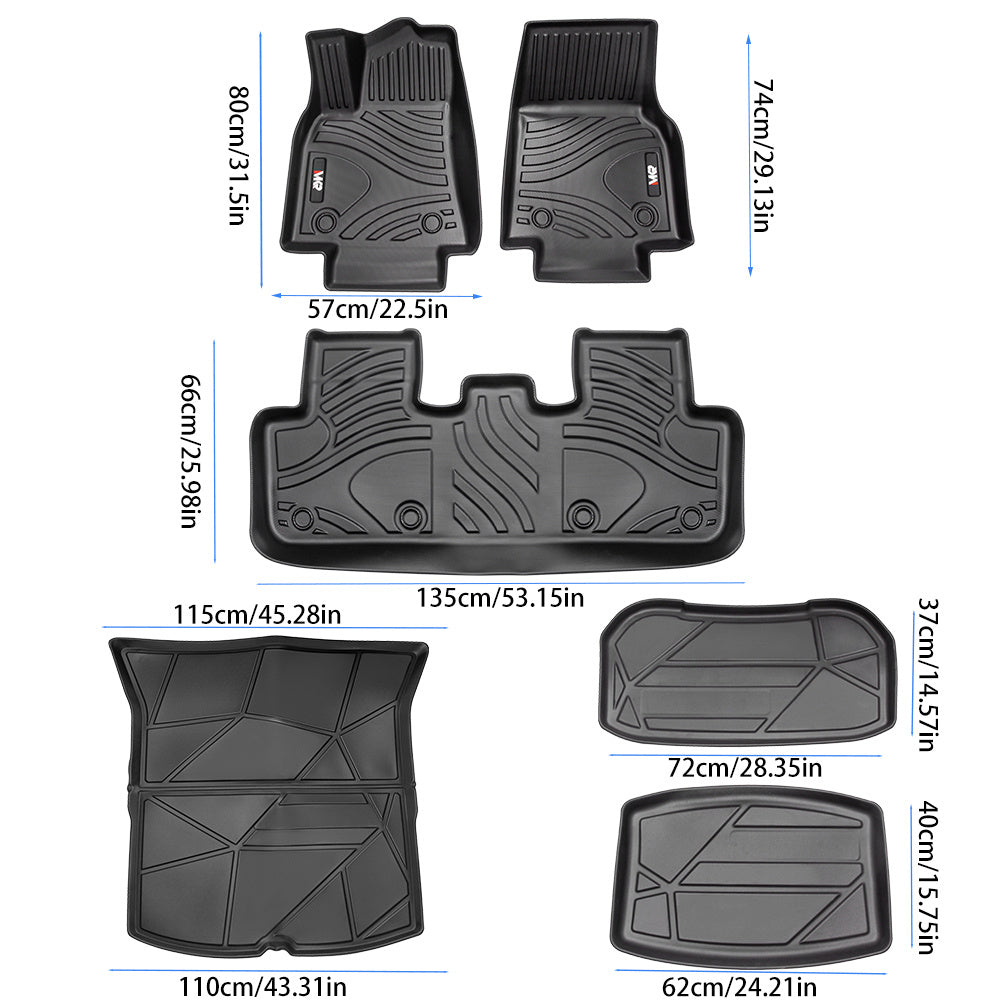 MKR All-Weather TPE Floor Mats For Tesla Model Y 2021-2022 - Waterproof, Anti-Slip, Full Coverage Car Floor Liners 6 PCS Set