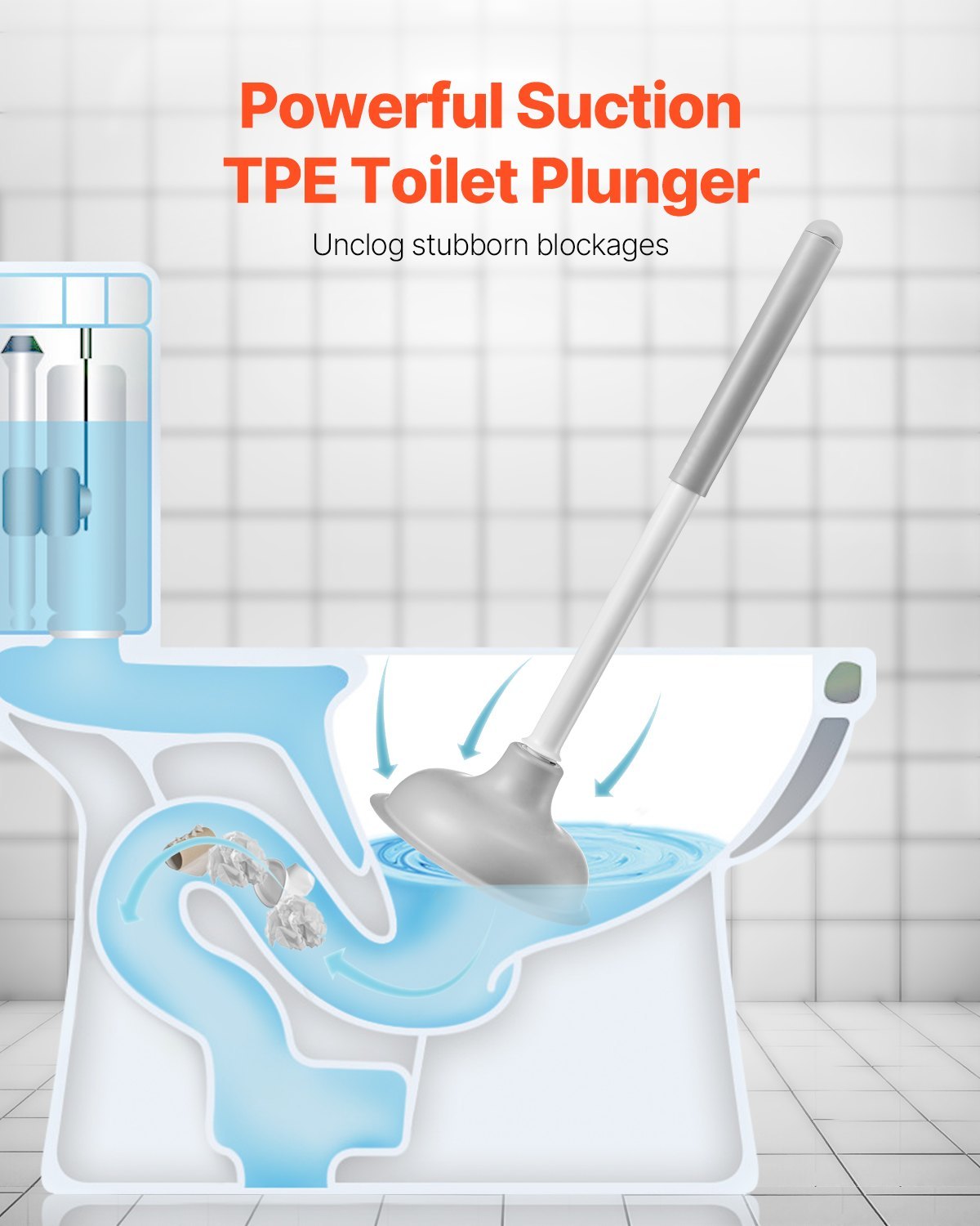 Toilet Brush And Plunger Set With PP Handle For Bathroom Deep Cleaning