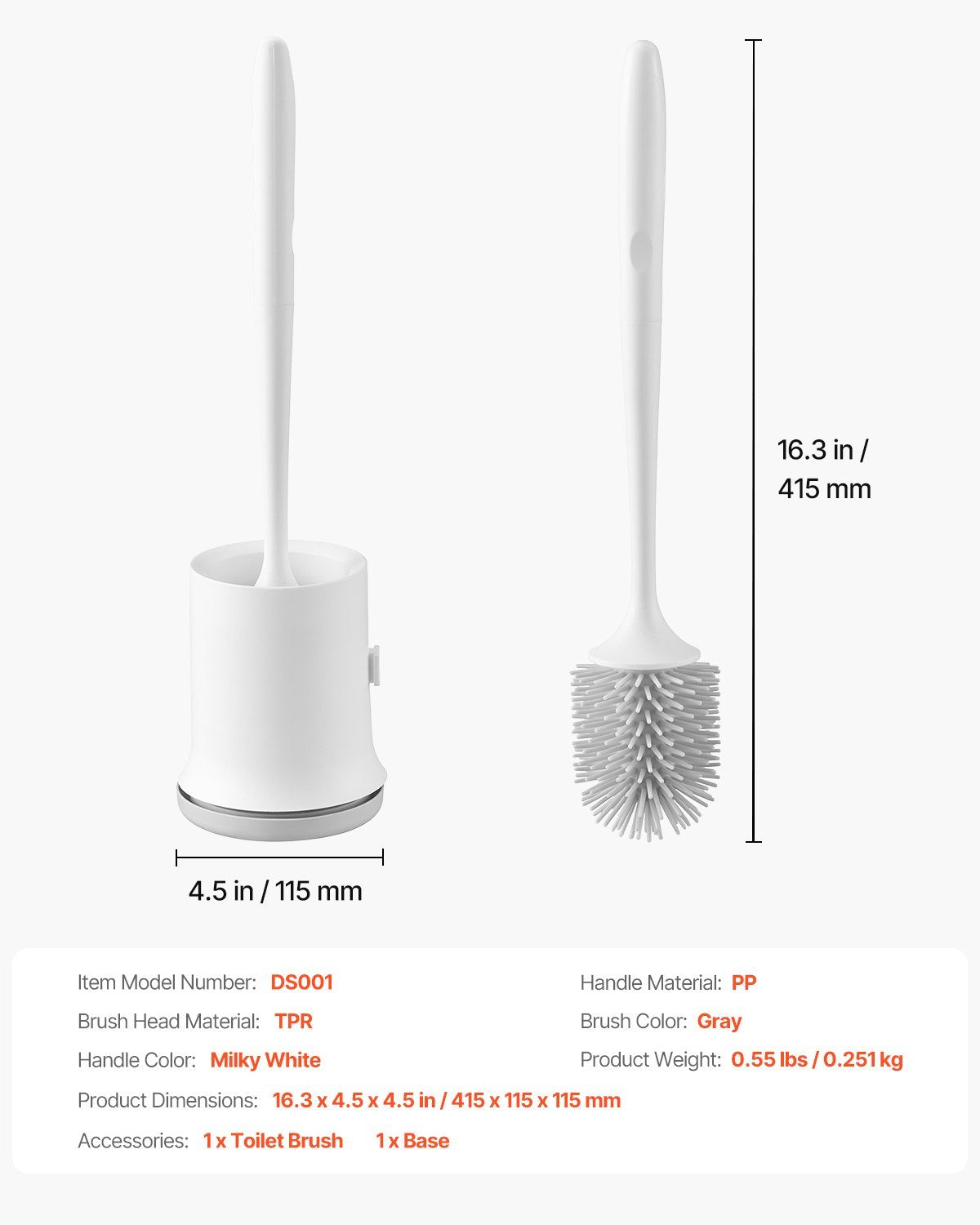 Toilet Brush And Holder Set With PP Handle For Bathroom Deep Cleaning