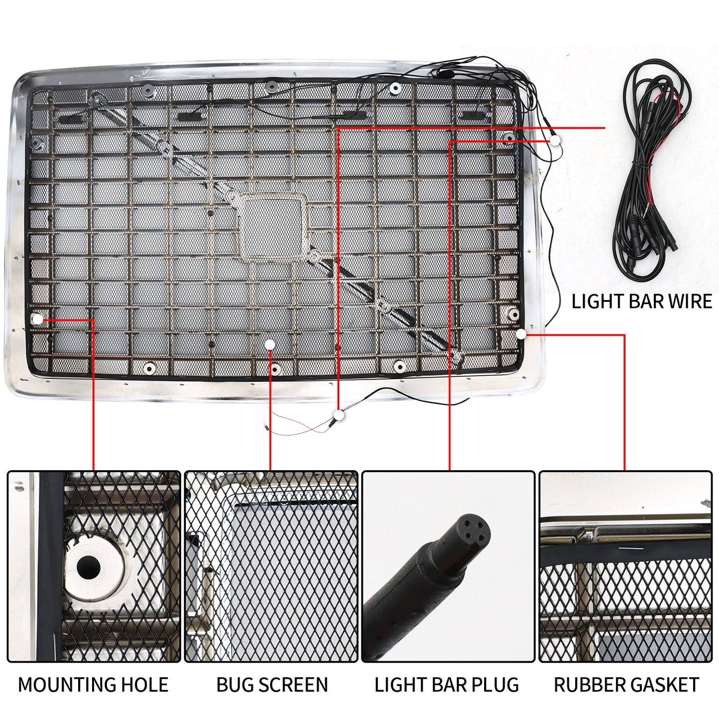 VOLVO, 2004-2017, VNL, Grille, US Version, Chrome Black, With Insect-proof Net, Revised