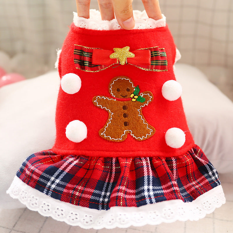Fashionable New Year Christmas Red Plaid Dog Clothes