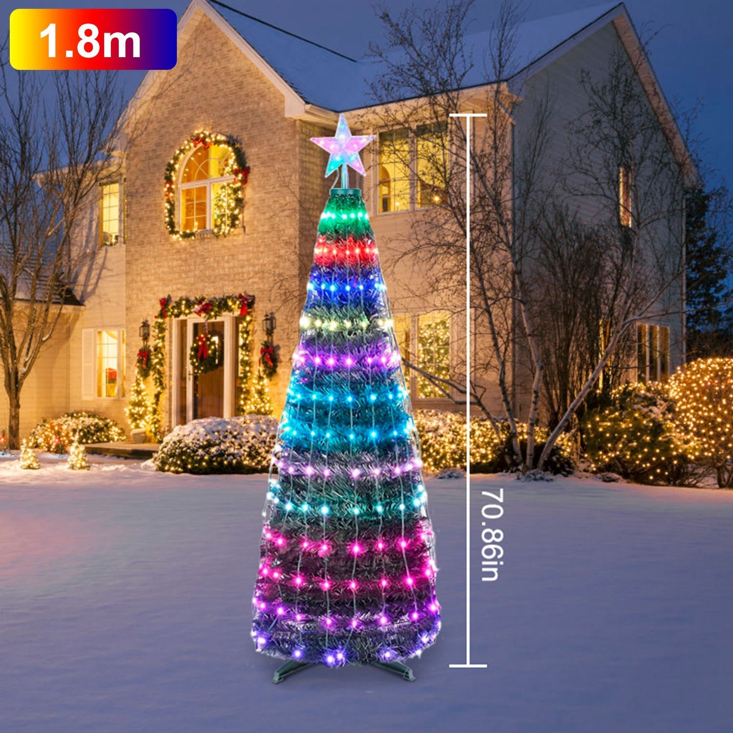 4.9FT S-5.9FT L Options -- 1Pc Collapsible Christmas Tree Light With Remote App Control IP65 Waterproof Customized Multi-Color Mode Timer Setting Work With Alexa Google