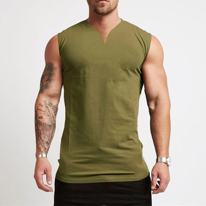 V-neck Sleeveless Solid Color T-shirt Vest Outdoor Training Running Leisure Sports