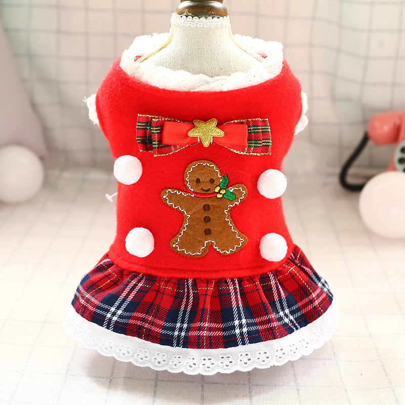 Fashionable New Year Christmas Red Plaid Dog Clothes