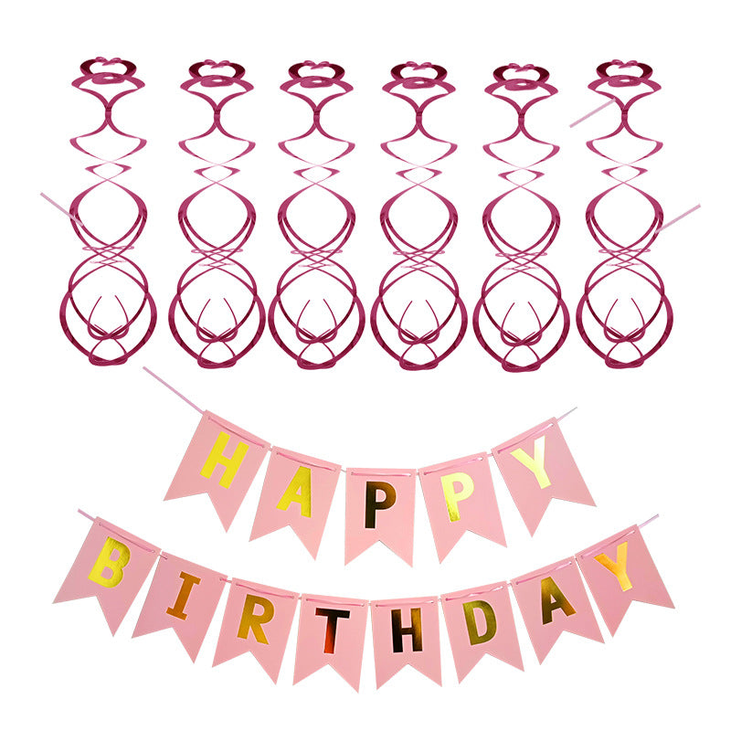Birthday Party Set Paper Flower Ball Letter Pull Flag Birthday Party Decoration Sequined Balloon