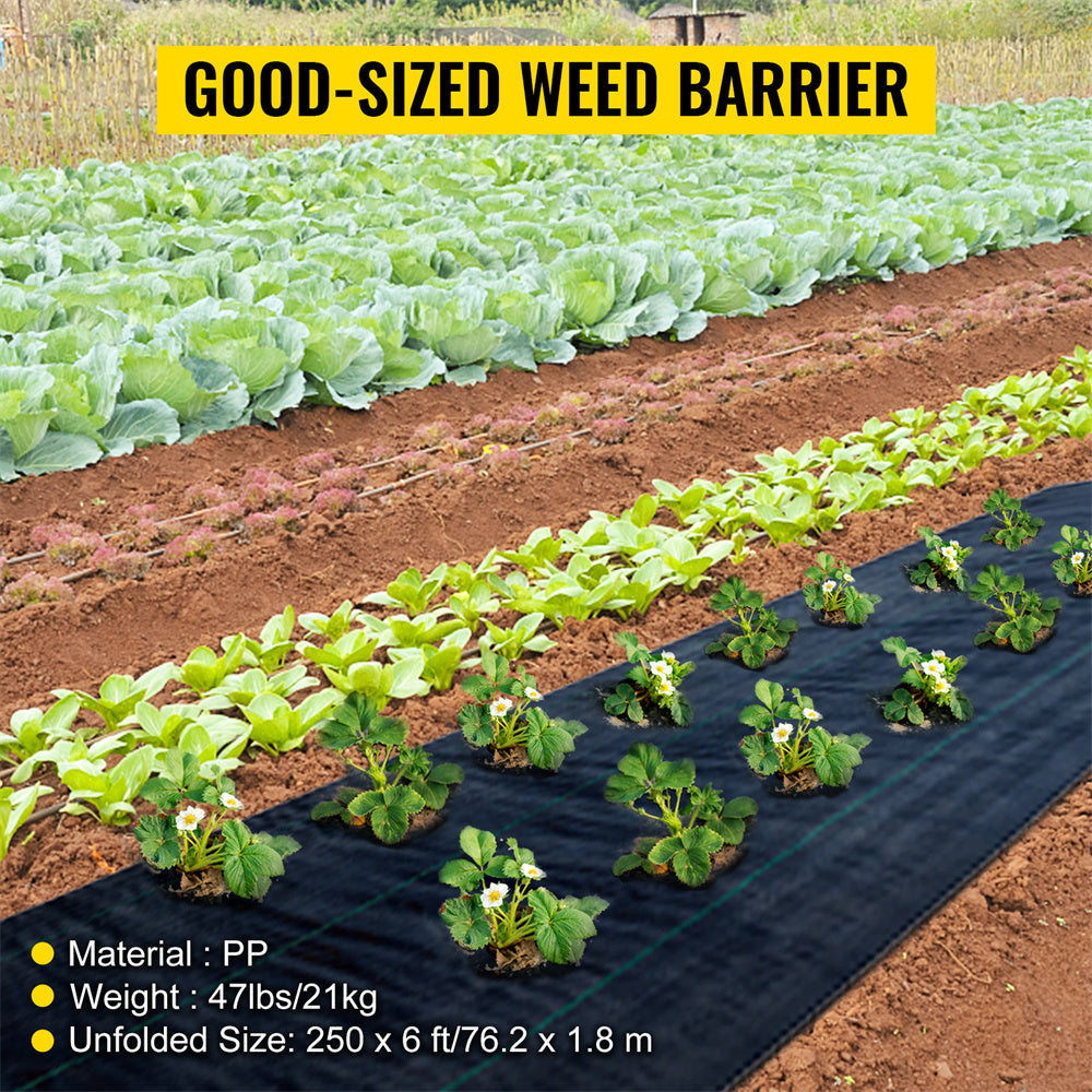 VEVOR Weed Barrier Landscape Fabric, 6 X 250 Ft, 4.1 Oz Premium Woven Ground Cover, Heavy Duty PP Material & Easy Setup, Weed Control For Outdoor Garden, Lawn, Driveway, Black