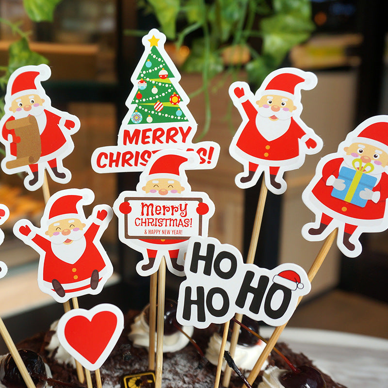 9 Piece Set Of Cartoon Santa Claus Cake Card Decoration
