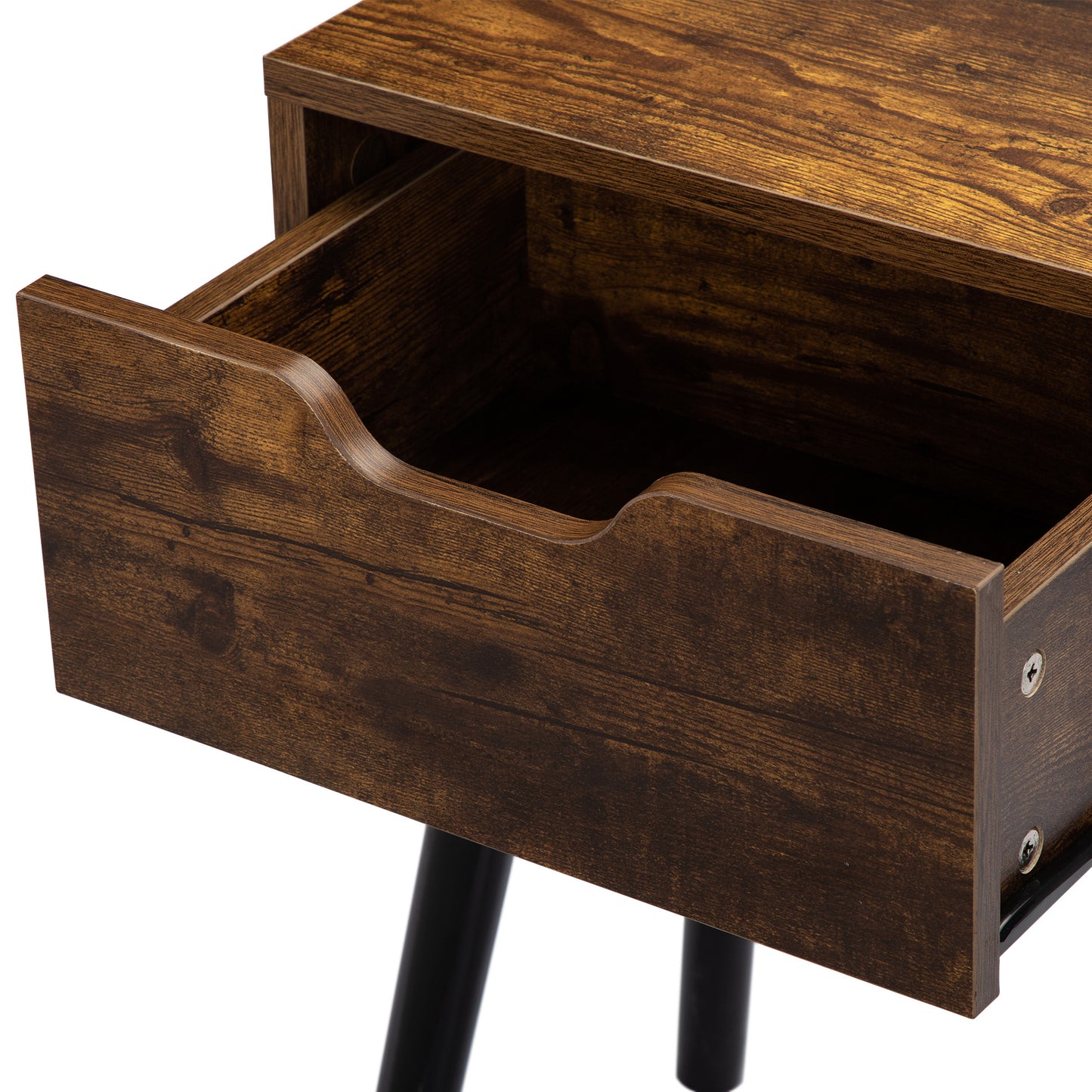 Set Of 2 Mid Century Wood Side Tables W  Storage Drawer For Bedroom,Brown Black