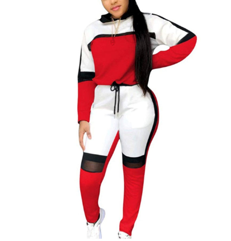 European and American Fashion Splicing Leisure Two Piece Set