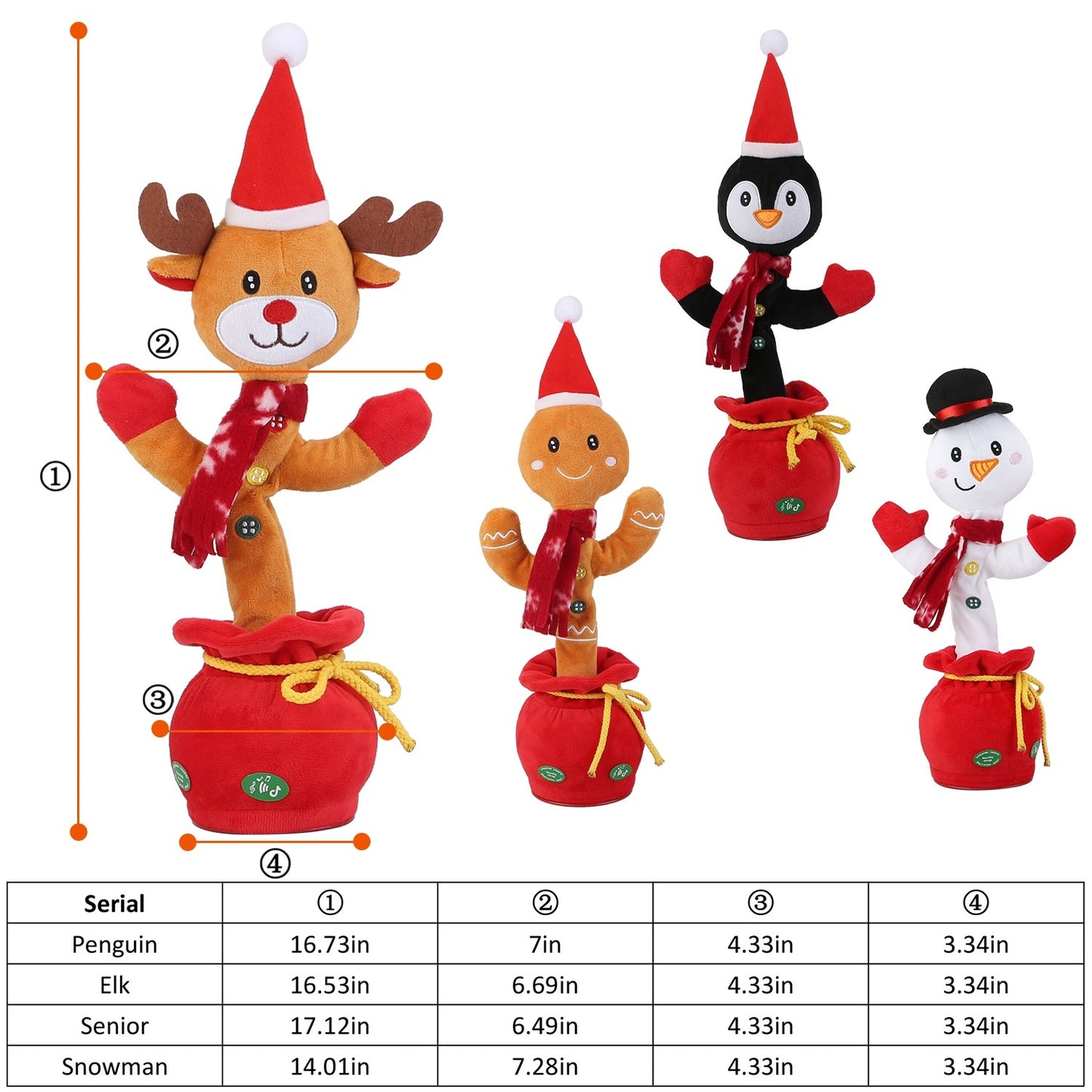 1Pc Penguin Or Elk Kid Electric Dance Toy Christmas Elk Snowman Senior Penguin Plush Toy Interactive Sing Song Whirling Mimicking Recording Light Up Toy