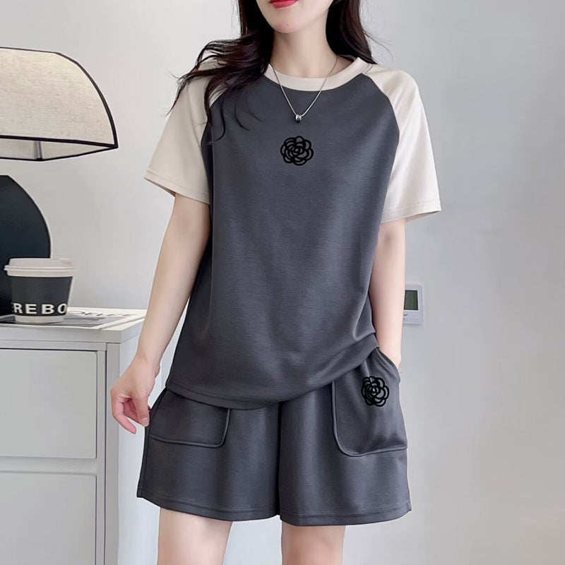 Women's Middle-aged Leisure Fashionable Short Sleeve Shorts Two-piece Set