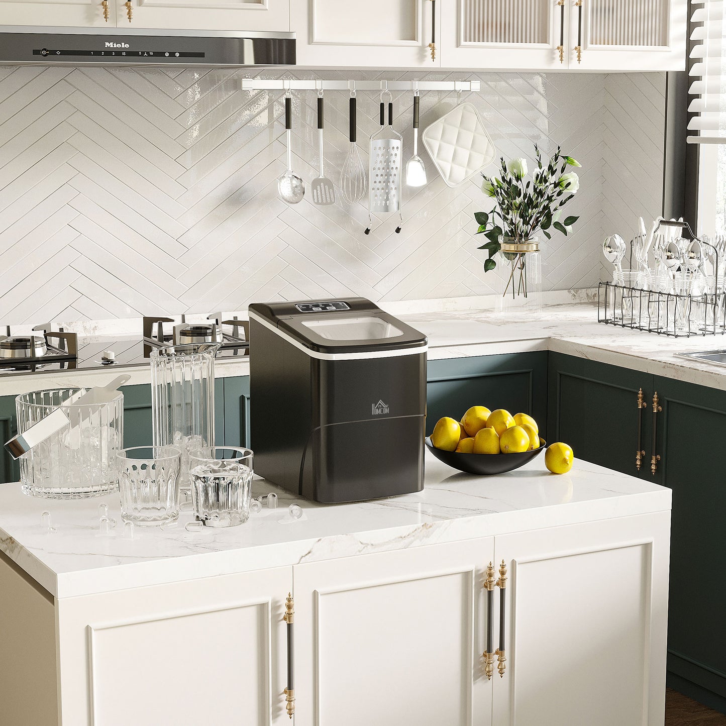 12kg Countertop Ice Cube Machine, With Scoop - Black