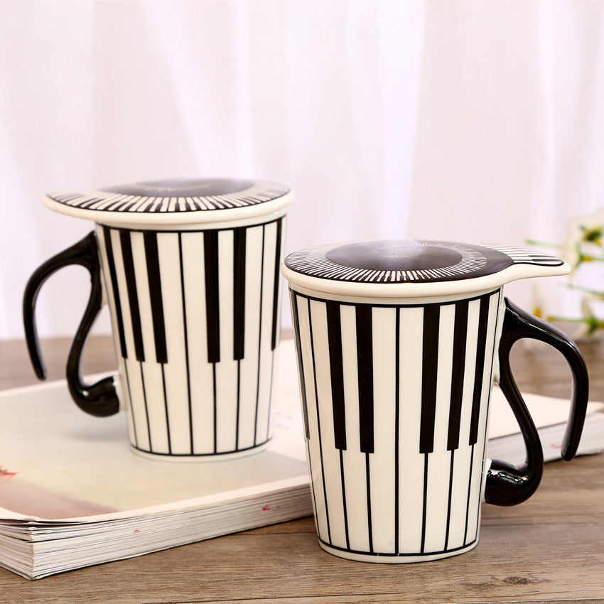 Ceramic music mug note mark water cup with lid coffee cup