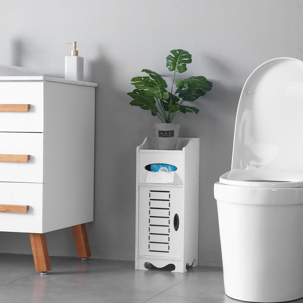 21x21x55cm, White Bathroom Cabinet With Flip Cover