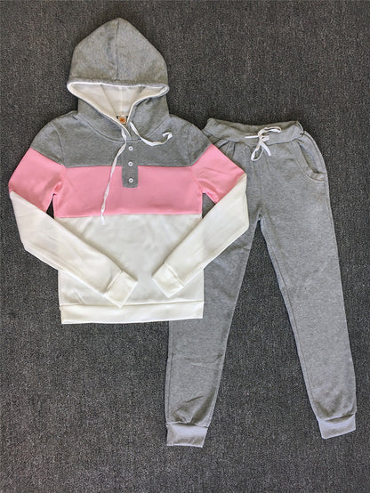 Women's hooded printed leisure sports two-piece sweater
