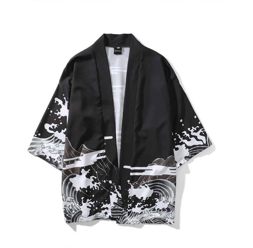 Ukiyo-e painted robes cardigan