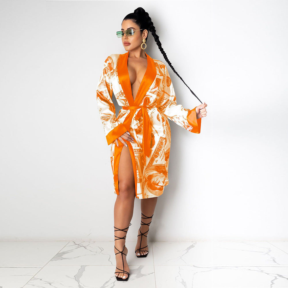 Printed Loose Robe Bathrobe Cardigan Housewear