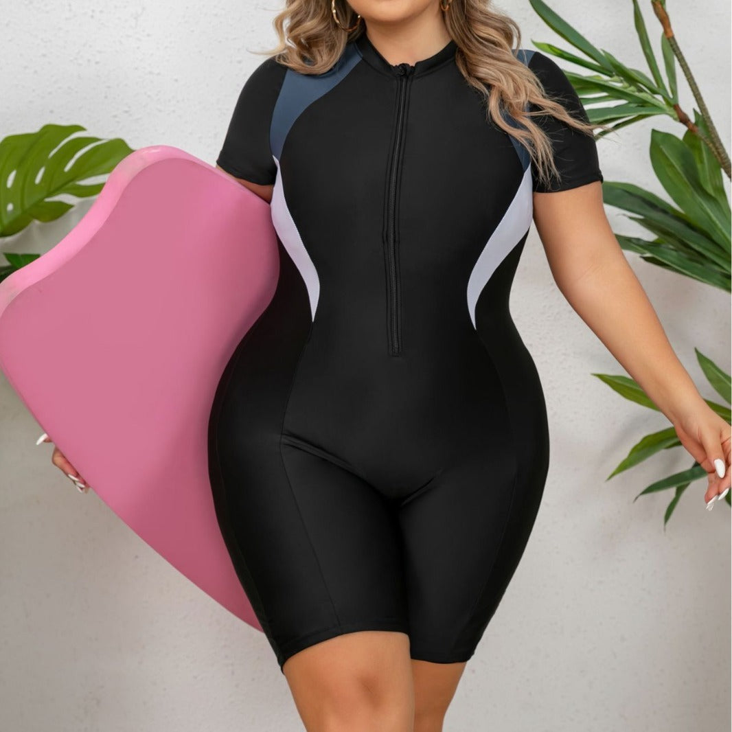 Plus Size One-piece Zipper Sports Swimsuit For Women
