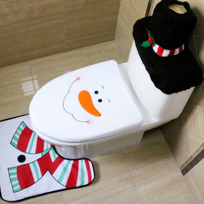 FENGRISE 3pcs Fancy Santa Claus Rug Seat Bathroom Set Contour Rug Christmas Decoration Navidad Xmas Party Supplies New Year