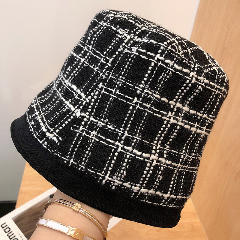 Double-sided Wearing Temperament Basin Hat Jacquard Lattice Bucket Hat Women