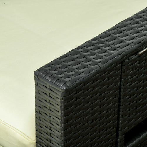 Outsunny 5PC PE Rattan Sun Lounger, Outdoor Wicker 5-level Adjustable Recliner Sofa Bed With Storage Side Table And Footstools, For Patio, Garden, Poolside, Black