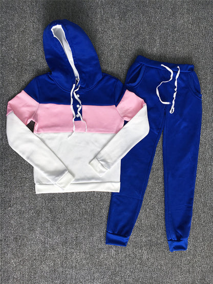 Women's hooded printed leisure sports two-piece sweater