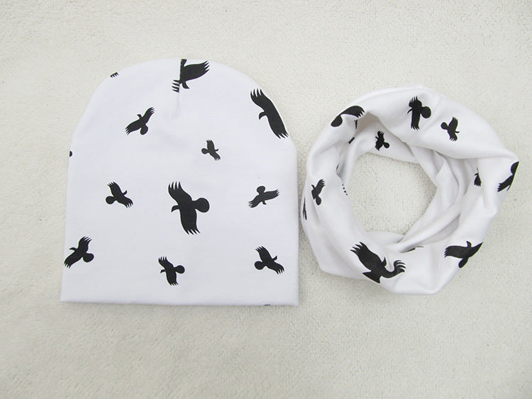 Children's Pullover Hat Animal Print Hat Scarf Two-piece Set