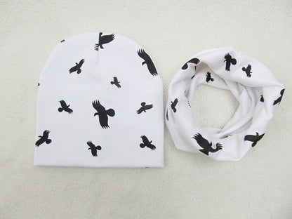 Children's Pullover Hat Animal Print Hat Scarf Two-piece Set