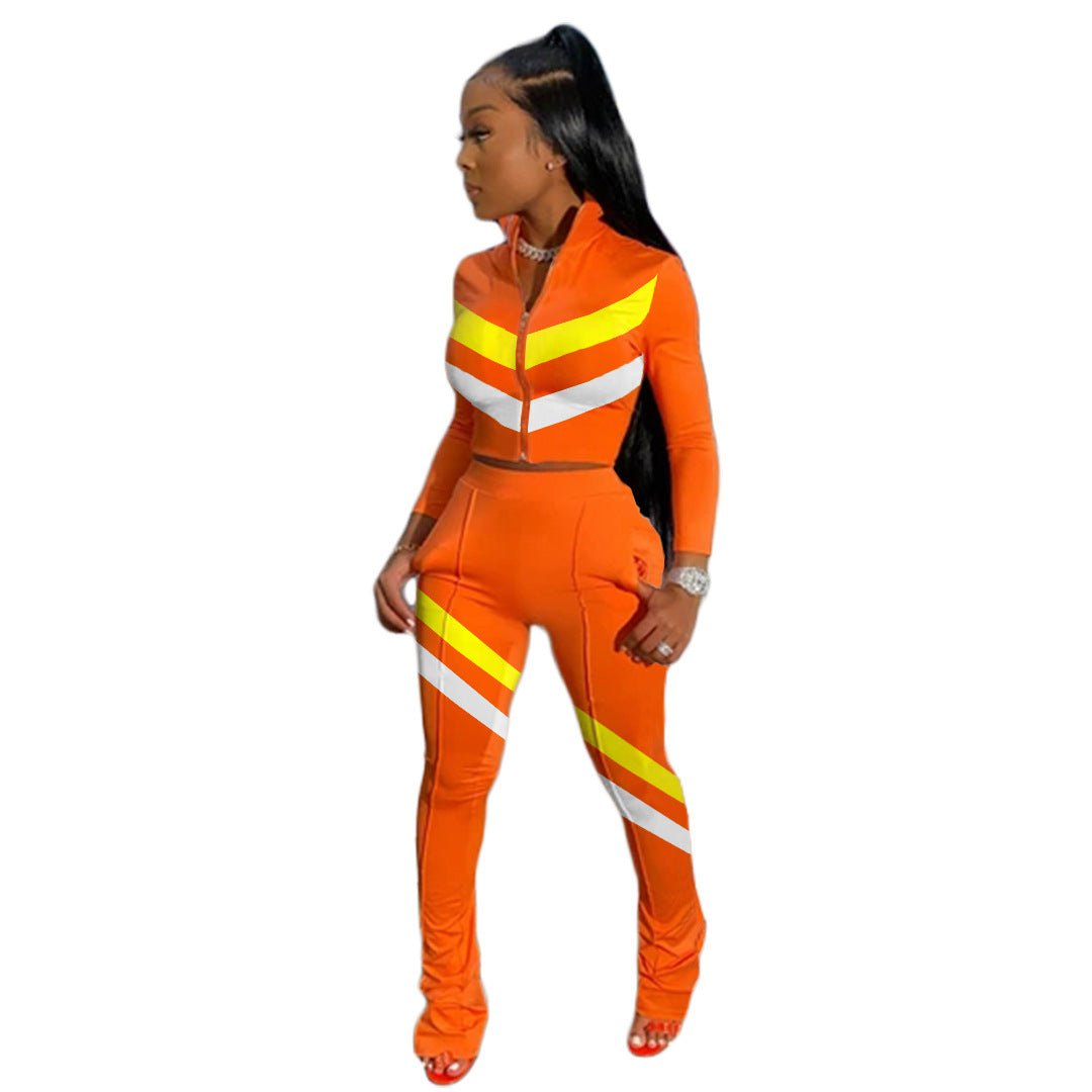 Leisure stitching sports suit two-piece suit