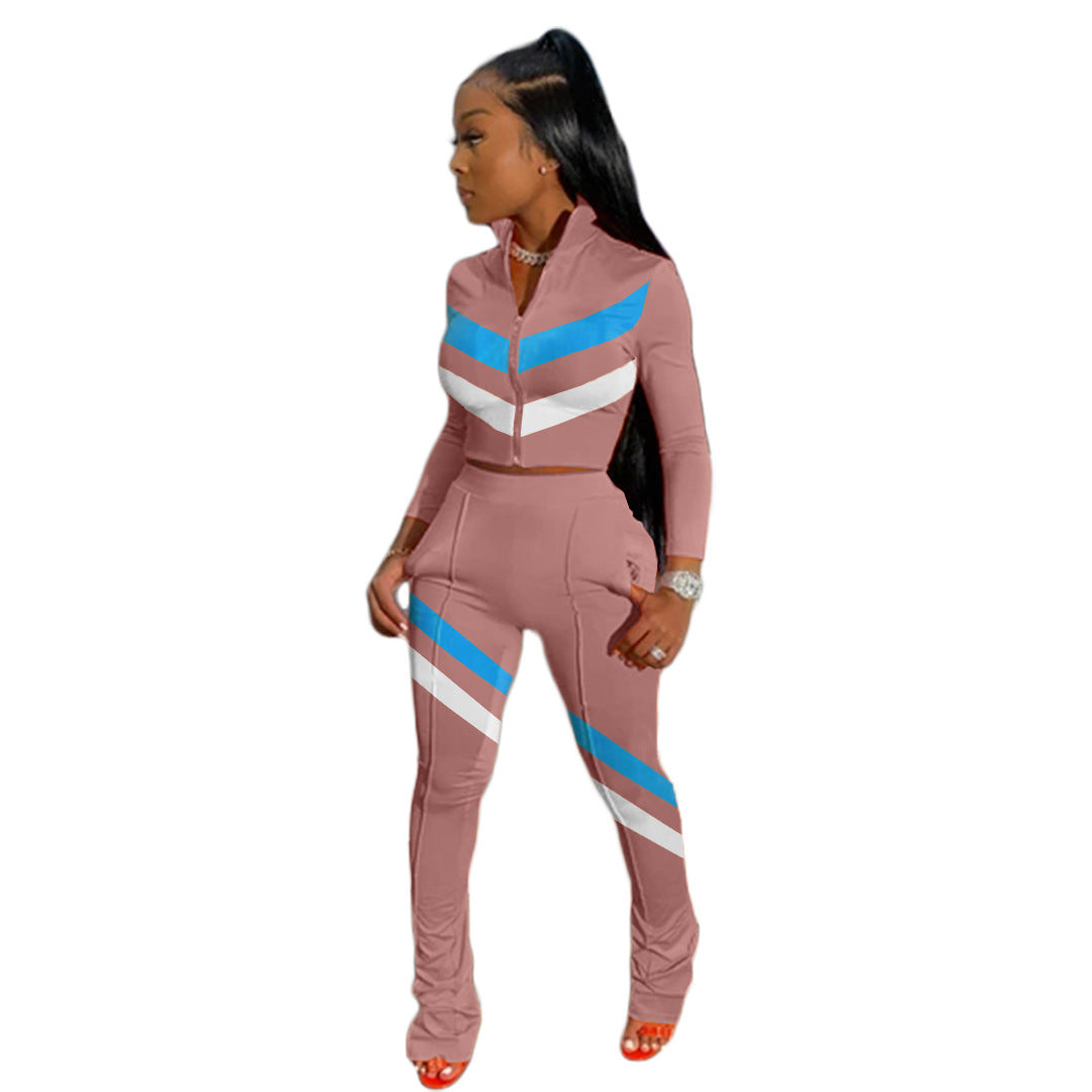 Leisure stitching sports suit two-piece suit