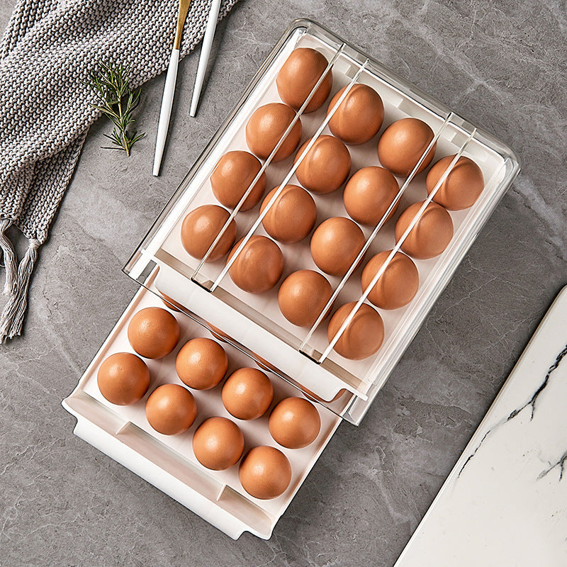 Kitchen Drawer Type Transparent Double Layer 32 Grid Egg Box