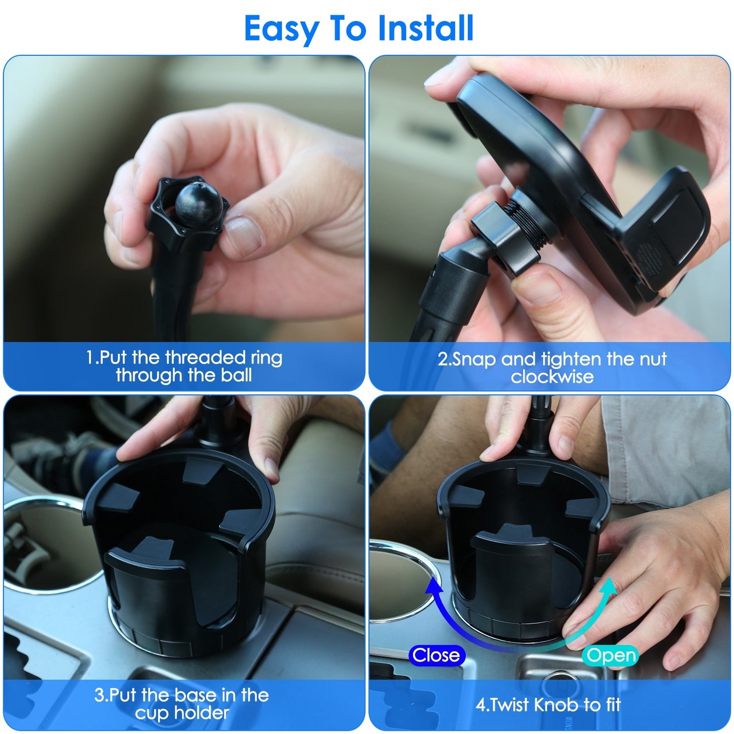 1Pc 2 In 1 Car Cup Phone Holder Automotive Drink Holder With 360 Degree Rotating Gooseneck Phone Mount Adjustable Base Fit For Most Phones Cups Vehicles