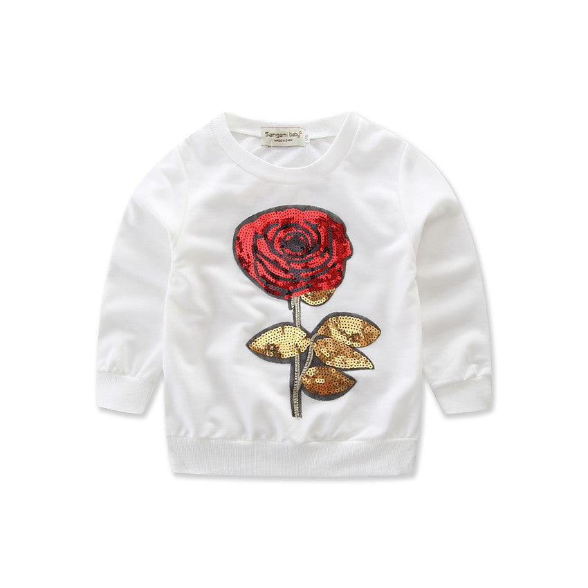 Girls' rose embroidered sports sweater 2-piece set