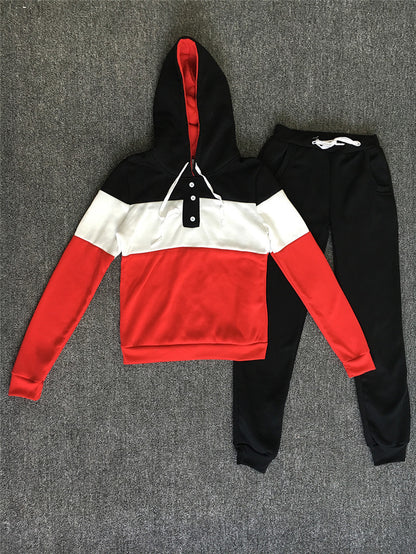 Women's hooded printed leisure sports two-piece sweater