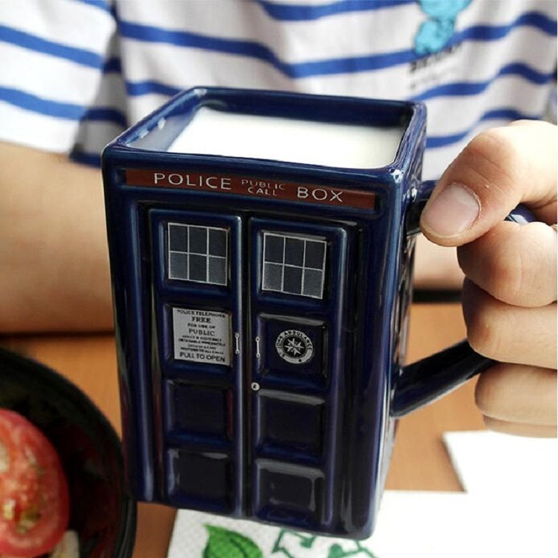 Police Box Ceramic Cup With Lid For Tea Coffee Mug