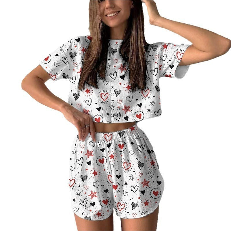 Sports And Leisure Suit Women's Printed Short Two-piece Set