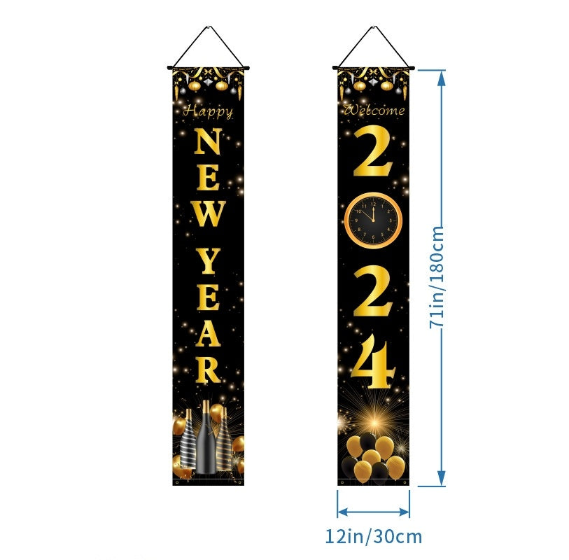 New Year Decoration Party Door Curtain Black Gold New Year Photo Couplet