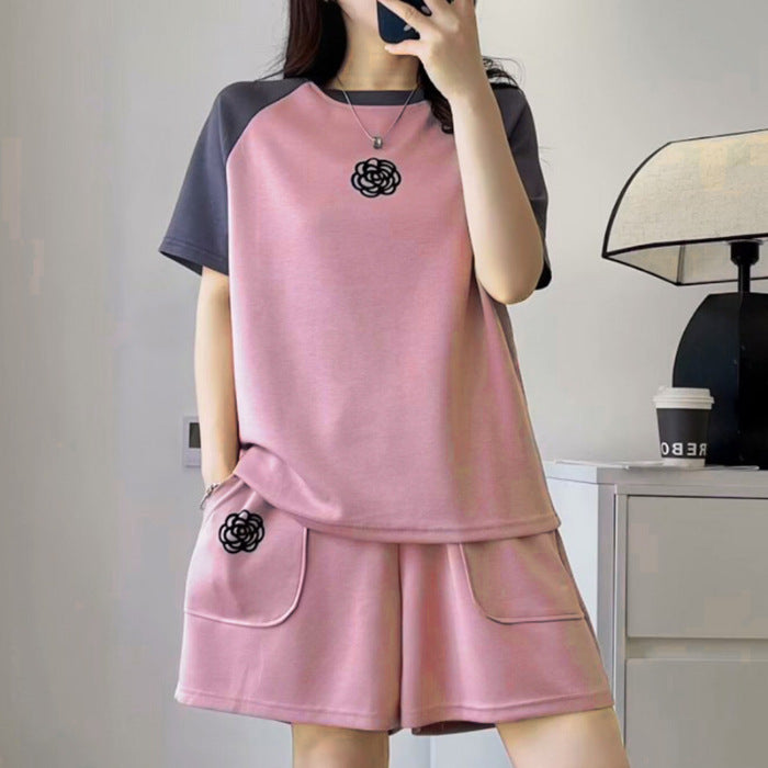 Women's Middle-aged Leisure Fashionable Short Sleeve Shorts Two-piece Set