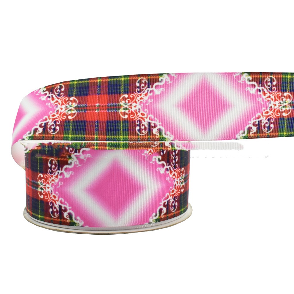 Digital Printing Ribbon Bow Handmade Webbing Satin Gradient Plaid