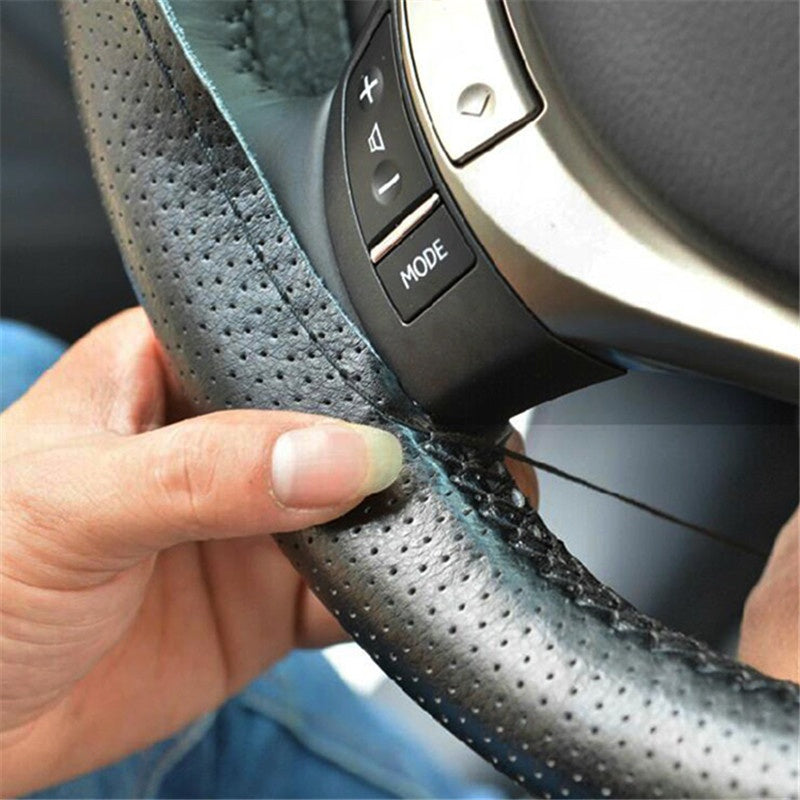 Genuine Leather DIY Car Steering Wheel Cover Anti-slip For Cm Black US