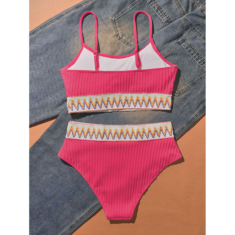 Women's Bikini Set Two Piece Swimsuits High Waisted Scoop Neck Spaghetti Adjustable Straps Textured