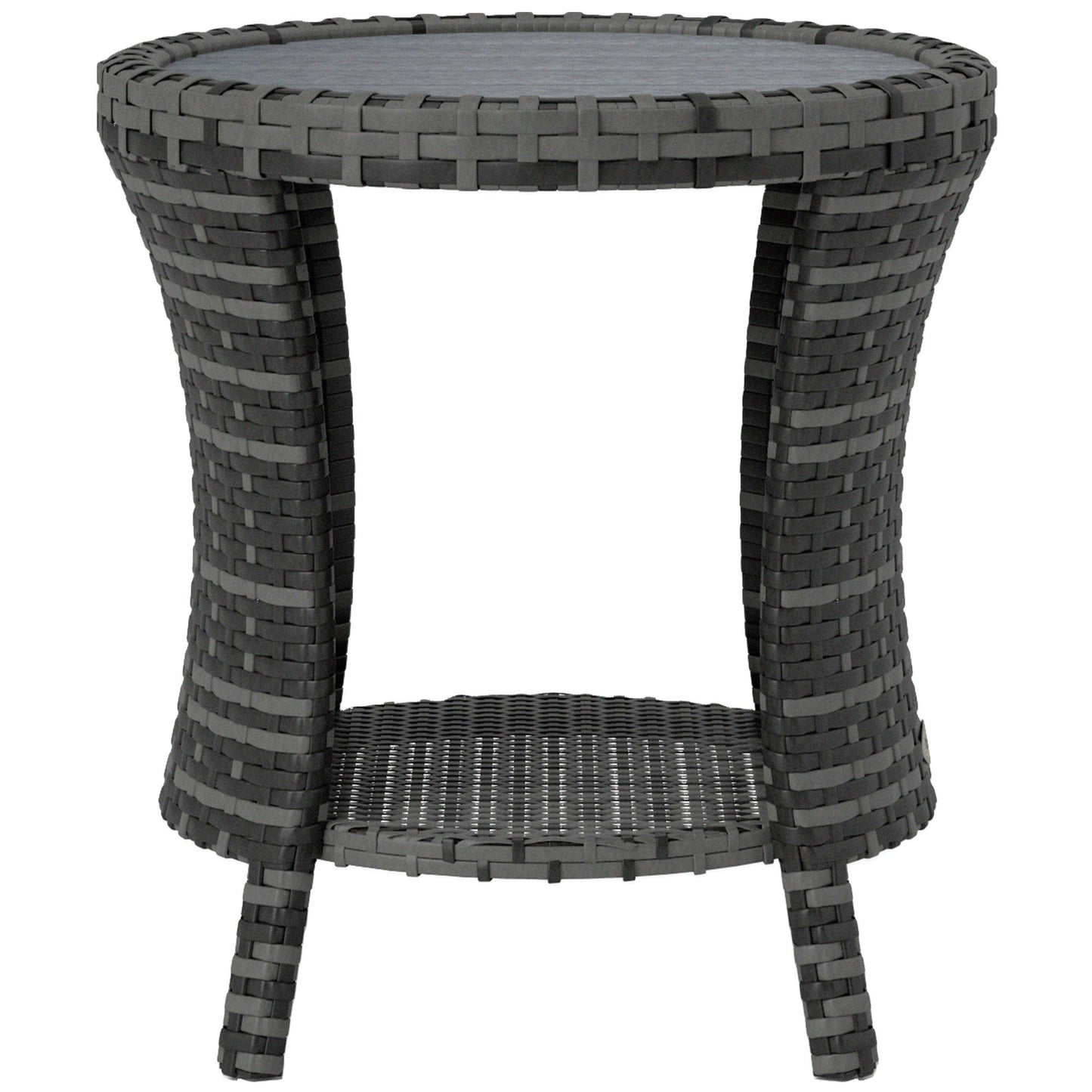 18 Wicker Outdoor Coffee Table, PE Rattan Patio Side Table With 2-Tier Storage, Composite Wood Top, Gray