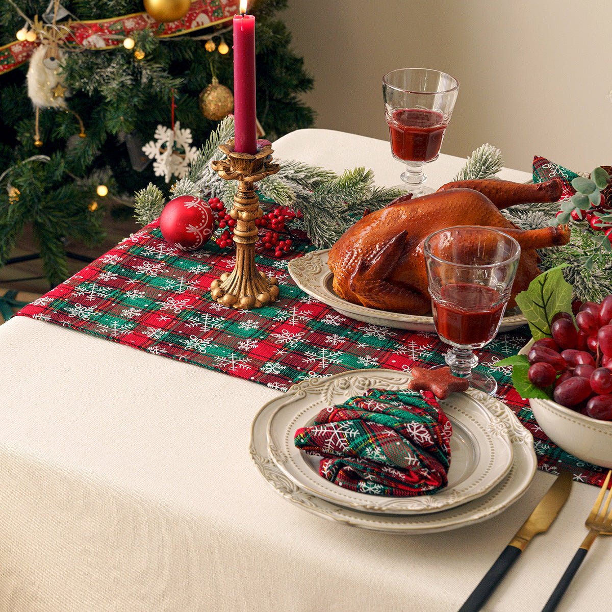 Christmas Series New Year Cloth Plaid Table Flag Insulation Pad