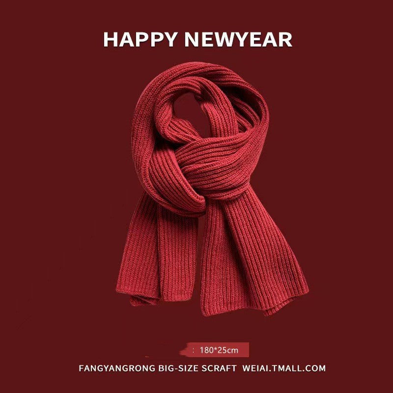 Red New Year Scarf Women's Winter Christmas Knitting Wool