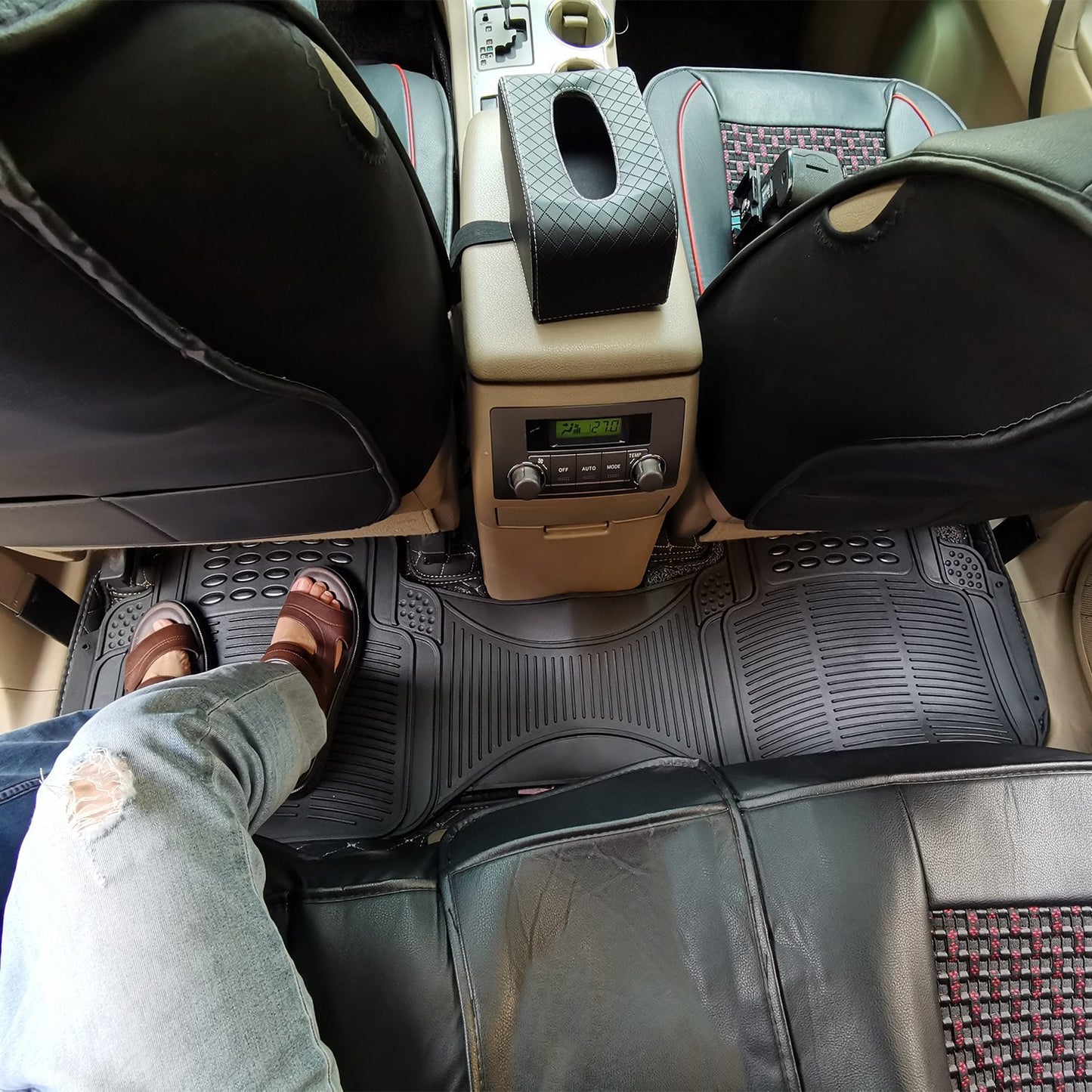 Set Of 3Pcs Automotive Floor Mats Set Front Rear PVC Rubber Floor Mats Heavy Duty Drive Vehicle Car Mats With Trimmable Design Fit Most Cars SUVs Trucks