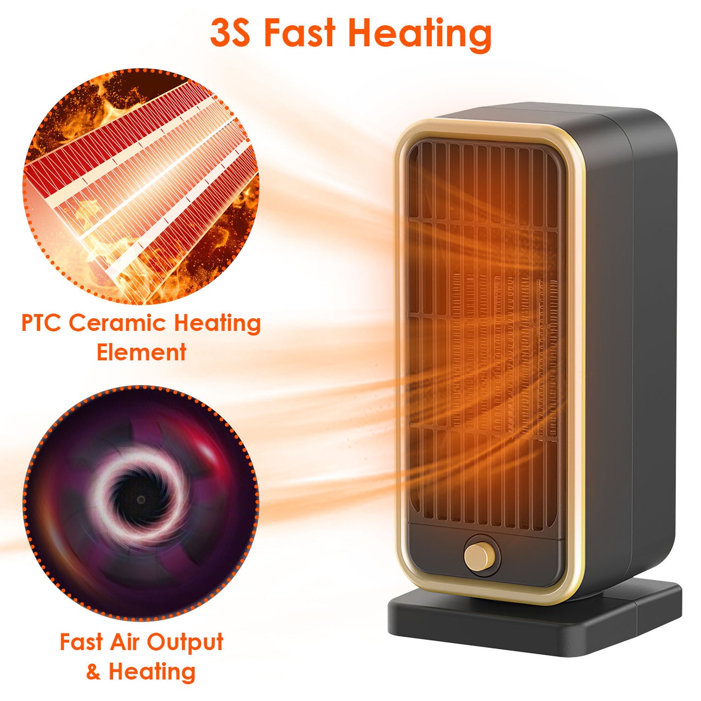 1Pc 500W Portable Electric Heater PTC Ceramic Heating Space Heater Overheating Tip Over Protection 3S Heating Space For 322 Sq FT Home Office Use