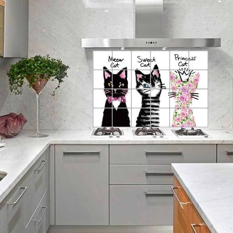 Three Kittens Kitchen Lampblack Tile Wall Background Decoration Room Sticker Paper