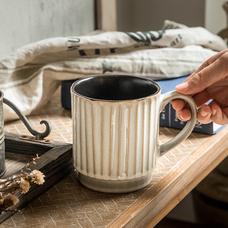 Vintage Embossed Large Capacity Ceramic Coffee Mug