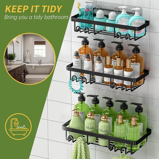 Heavy-duty Wall-mounted Shower Shelf Storage Accessories, Including Soap Dish And Toothbrush Holder, Suitable For Bathroom, Home And Kitchen, Black